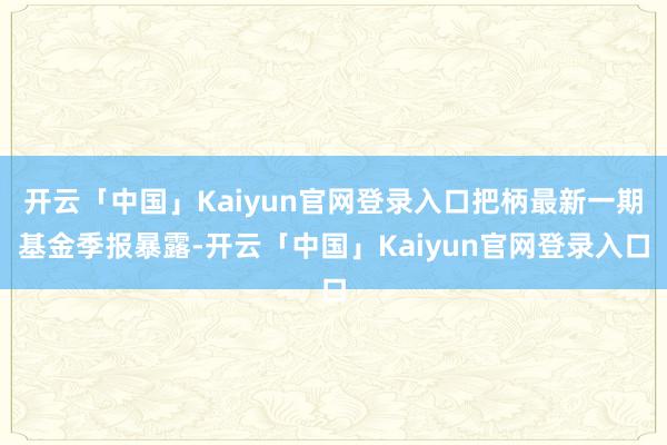 开云「中国」Kaiyun官网登录入口把柄最新一期基金季报暴露-开云「中国」Kaiyun官网登录入口